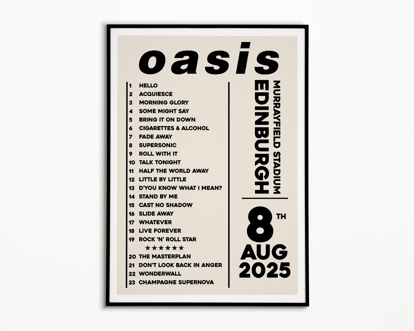 Oasis Live '25 Setlist Edinburgh 8th August