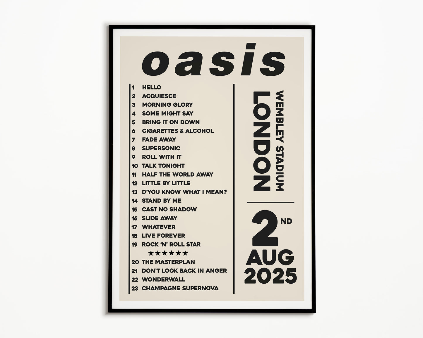 Oasis Live '25 Setlist London 2nd August