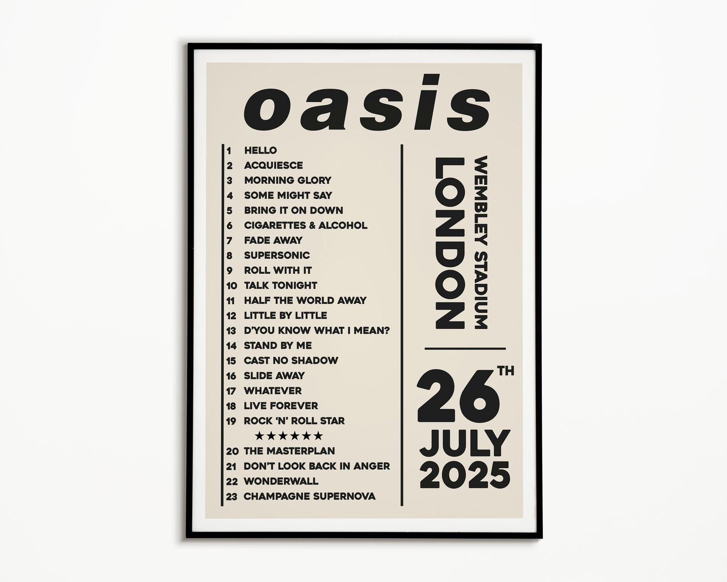Oasis Live '25 Setlist London 26th July