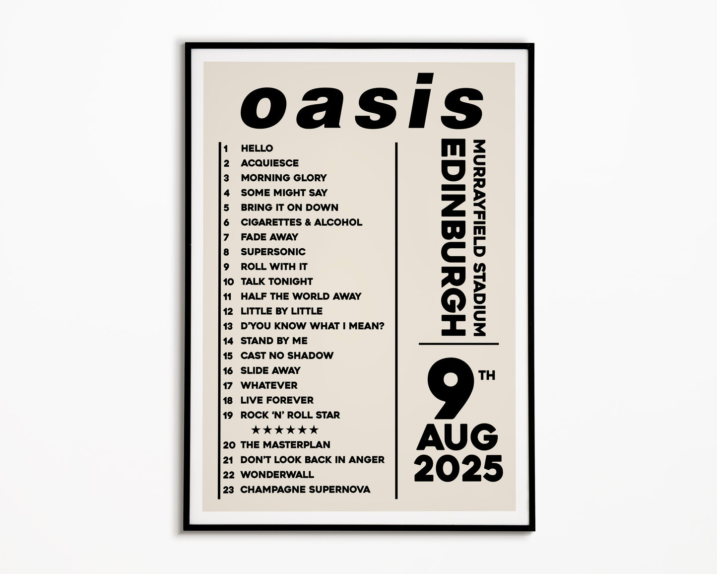 Oasis Live '25 Setlist Edinburgh 9th August