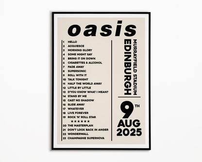 Oasis Live '25 Setlist Edinburgh 9th August