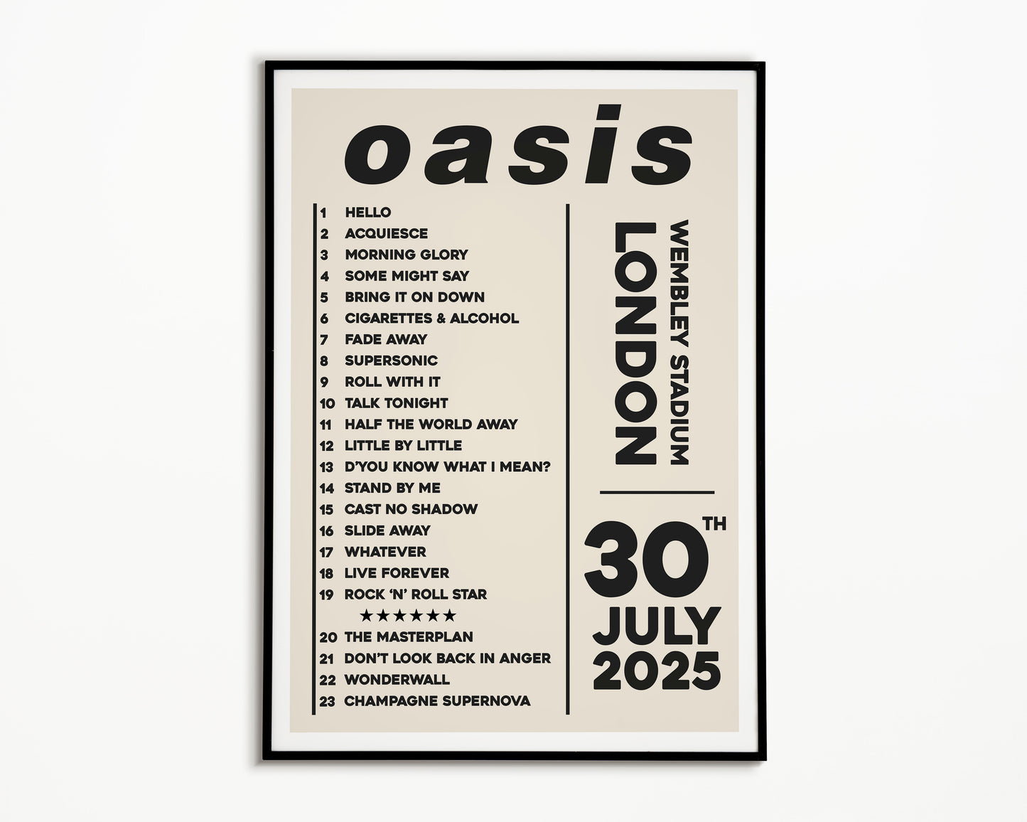 Oasis Live '25 Setlist London 30th July
