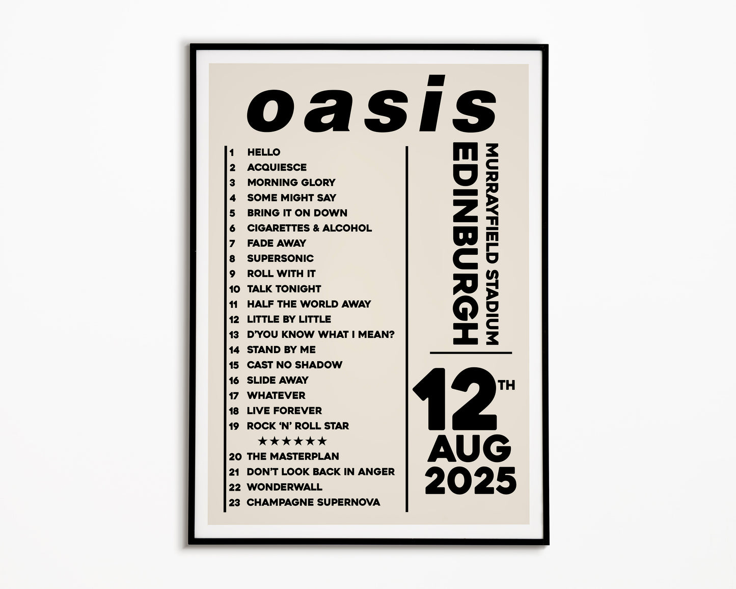 Oasis Live '25 Setlist Edinburgh 12th August