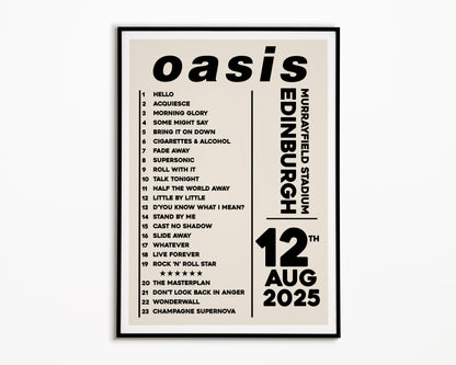 Oasis Live '25 Setlist Edinburgh 12th August