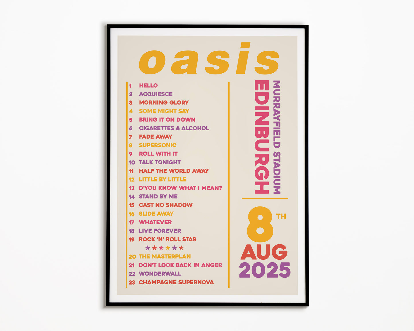 Oasis Live '25 Setlist Edinburgh 8th August