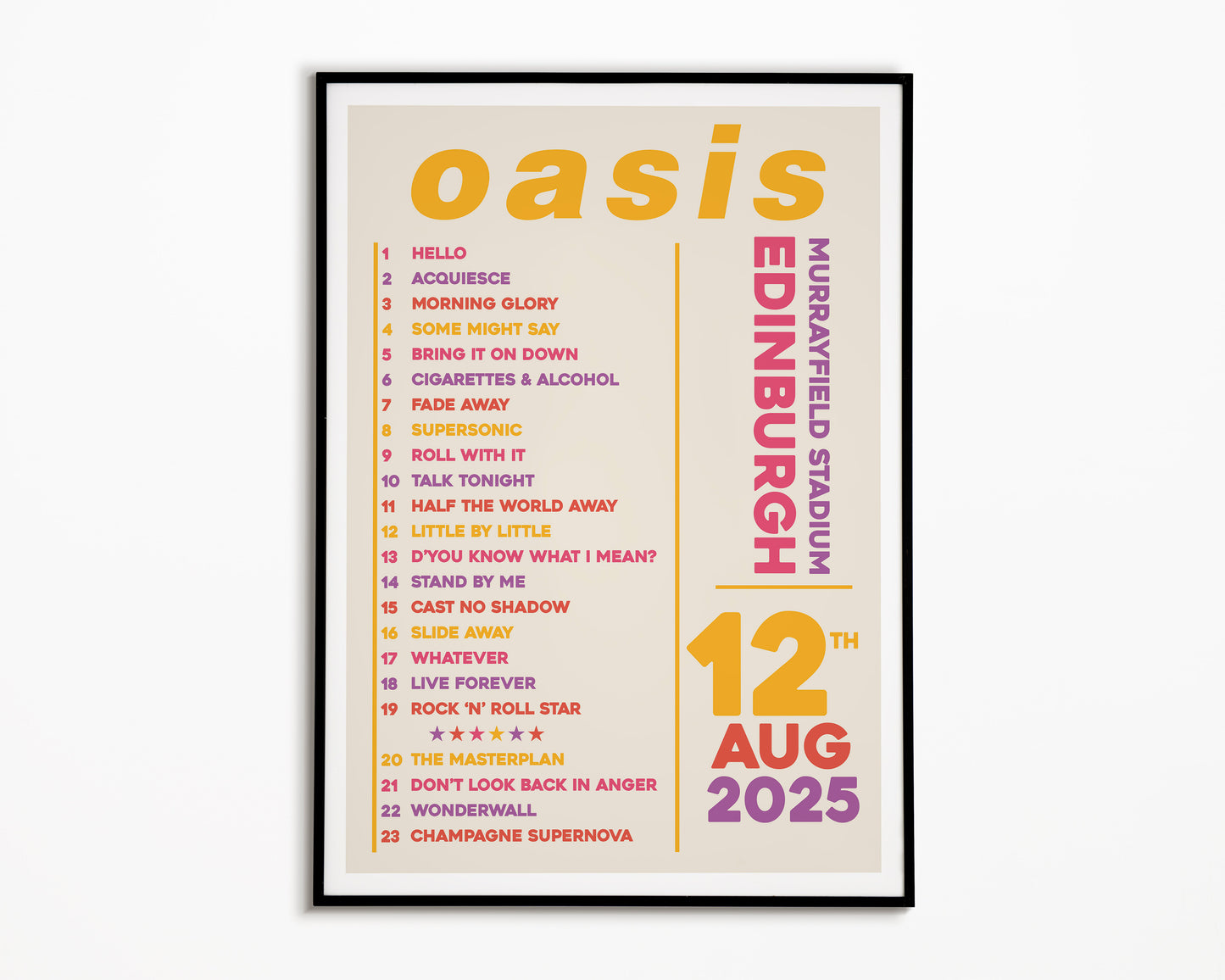 Oasis Live '25 Setlist Edinburgh 12th August