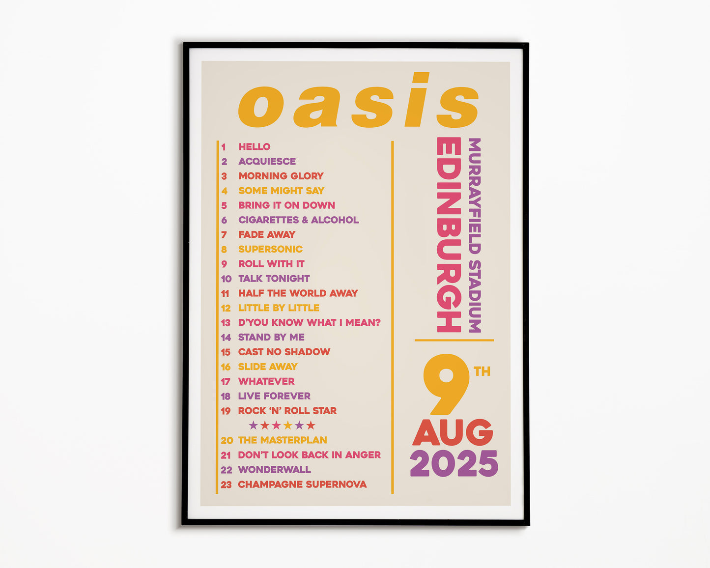 Oasis Live '25 Setlist Edinburgh 9th August