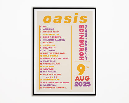 Oasis Live '25 Setlist Edinburgh 9th August