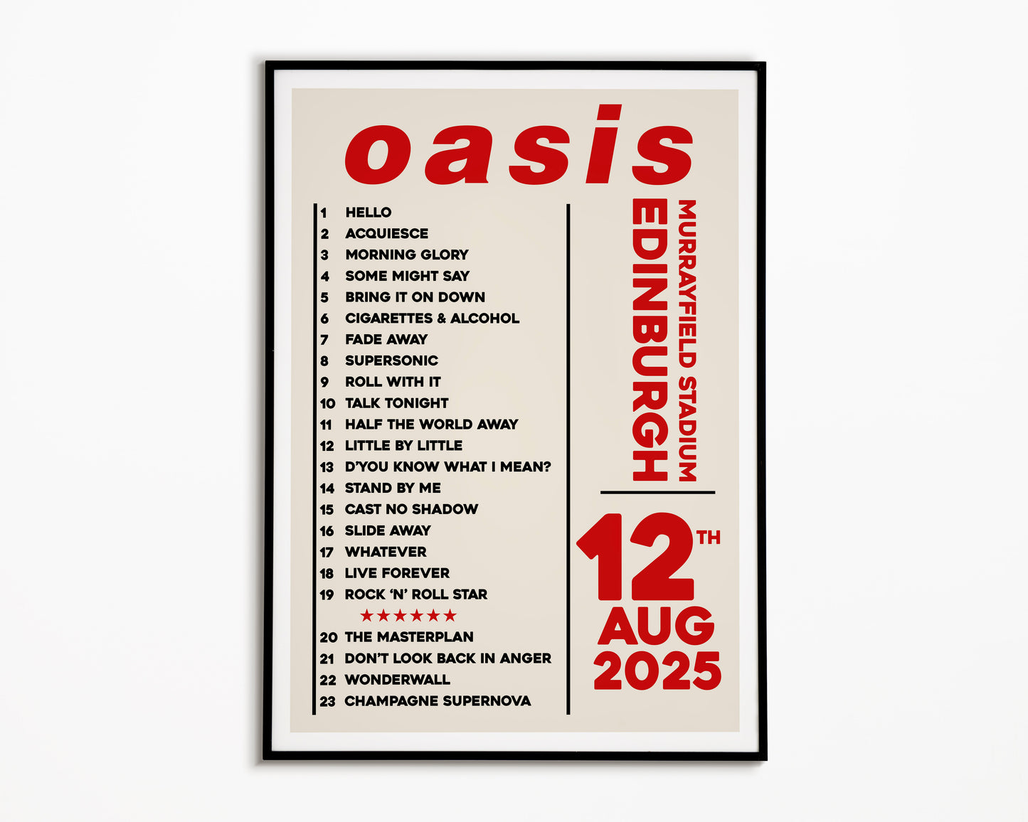 Oasis Live '25 Setlist Edinburgh 12th August