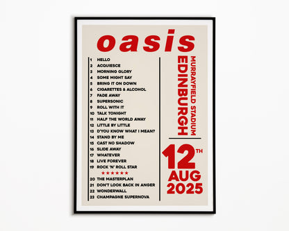 Oasis Live '25 Setlist Edinburgh 12th August