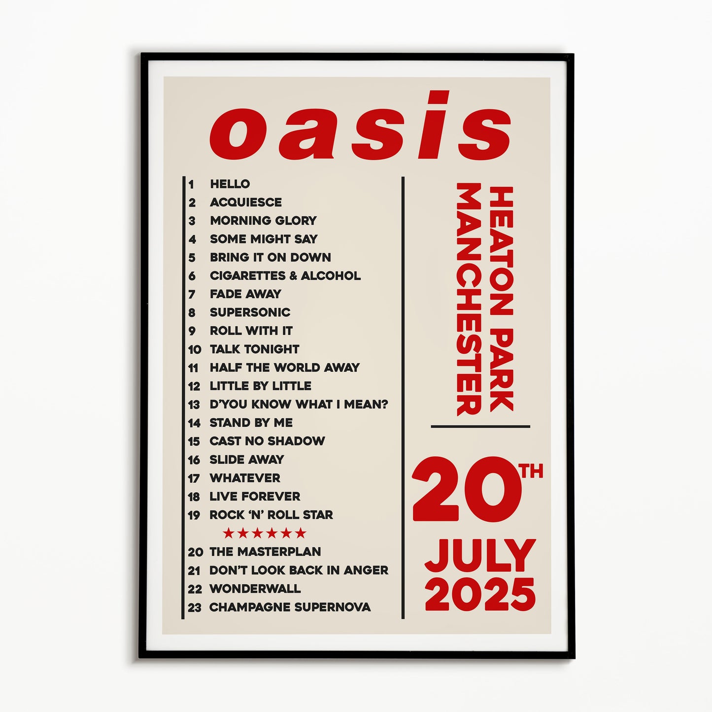 Oasis Live '25 Setlist Manchester 20th July