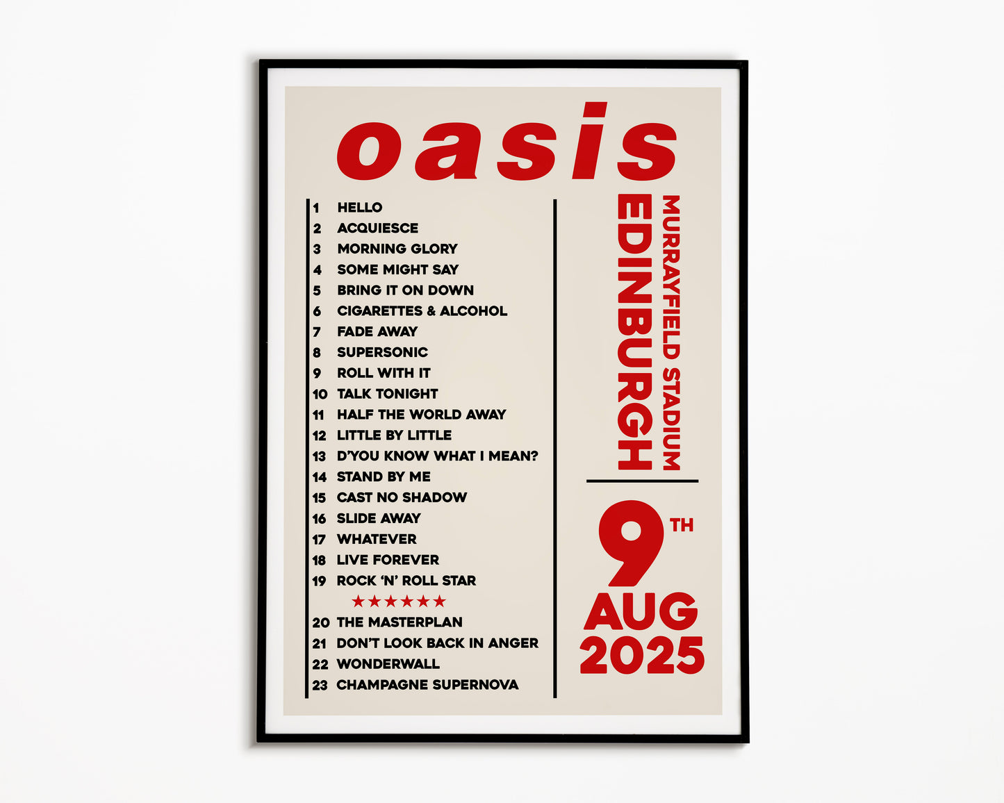 Oasis Live '25 Setlist Edinburgh 9th August