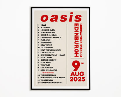 Oasis Live '25 Setlist Edinburgh 9th August
