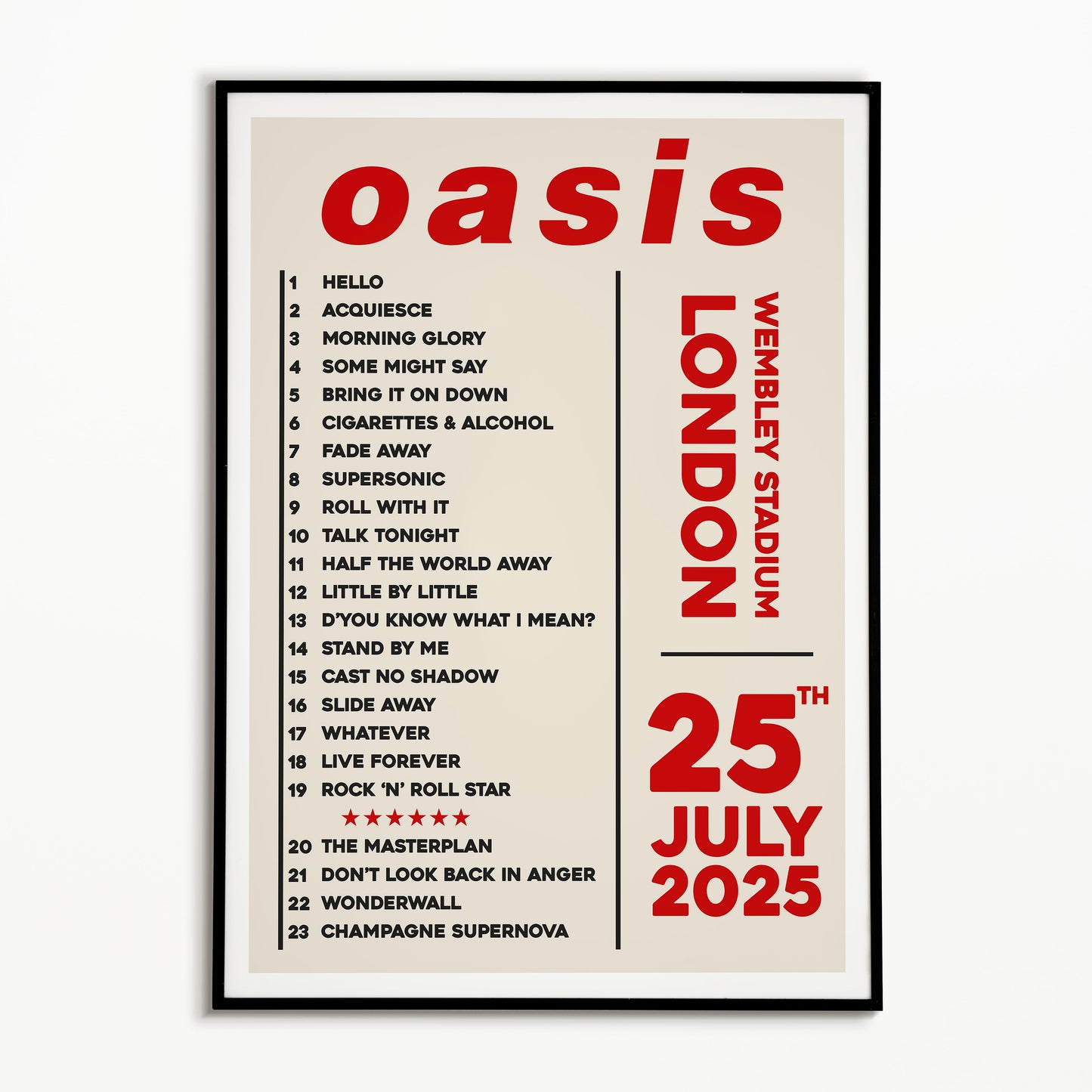 Oasis Live '25 Setlist London 25th July