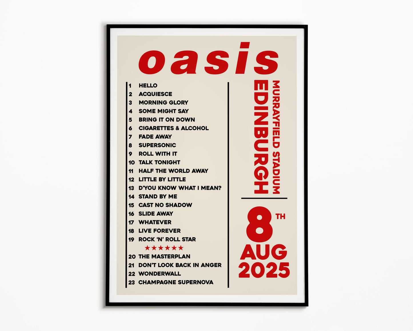 Oasis Live '25 Setlist Edinburgh 8th August