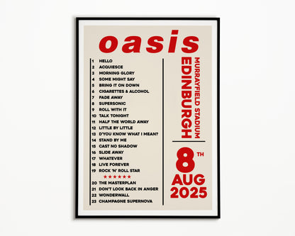 Oasis Live '25 Setlist Edinburgh 8th August