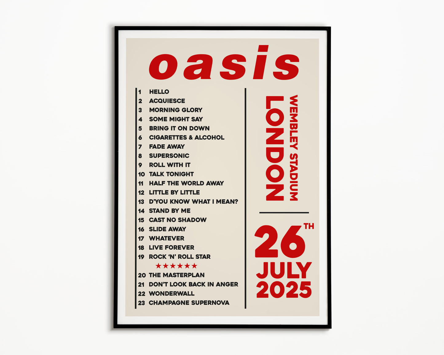Oasis Live '25 Setlist London 26th July