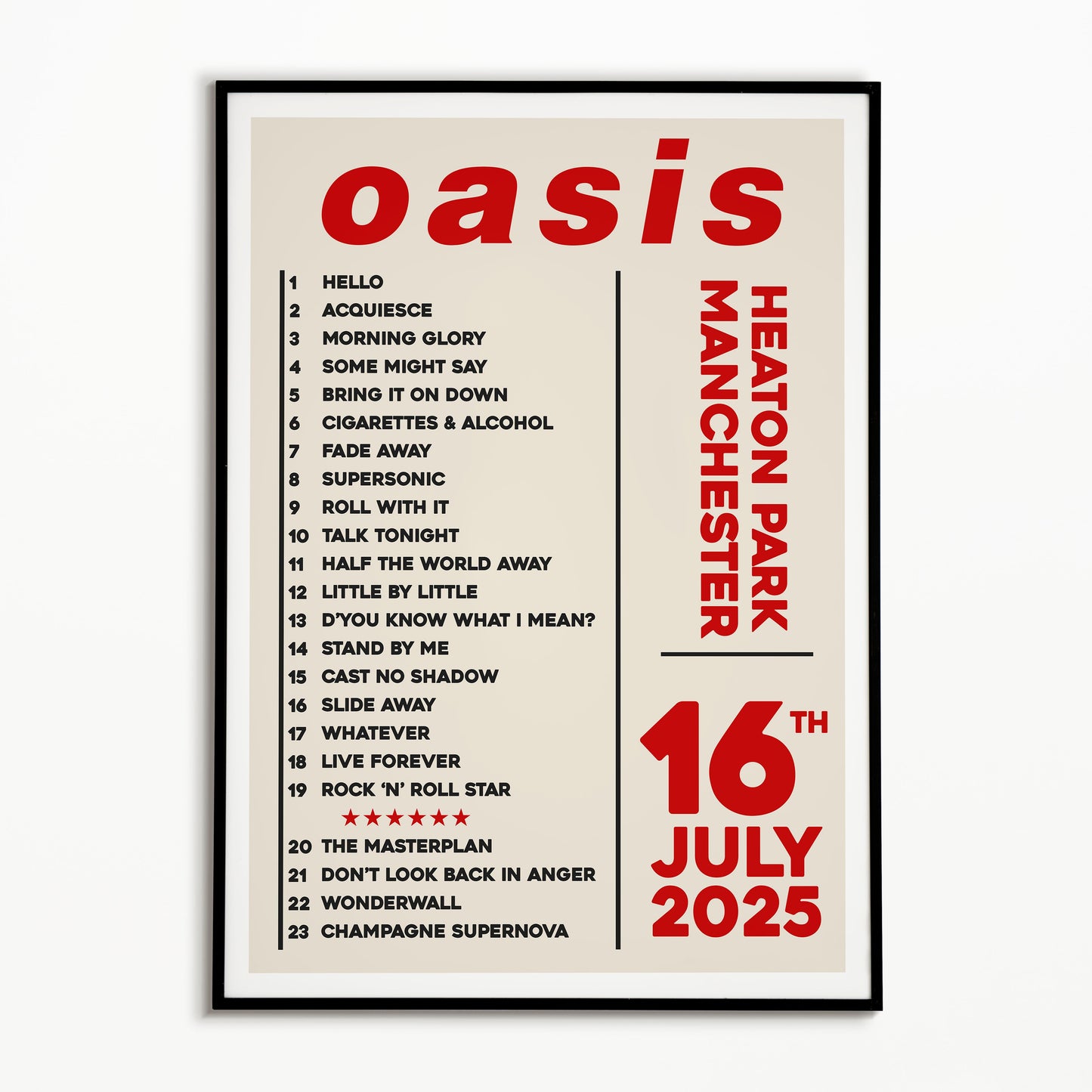 Oasis Live '25 Setlist Manchester 16th July
