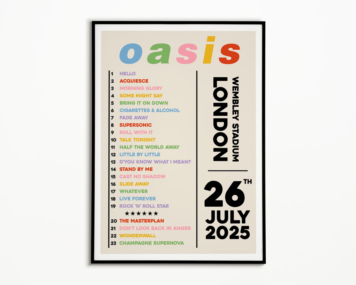 Oasis Live '25 Setlist London 26th July