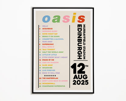 Oasis Live '25 Setlist Edinburgh 12th August