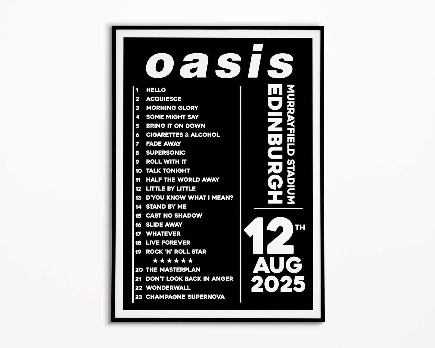 Oasis Live '25 Setlist Edinburgh 12th August