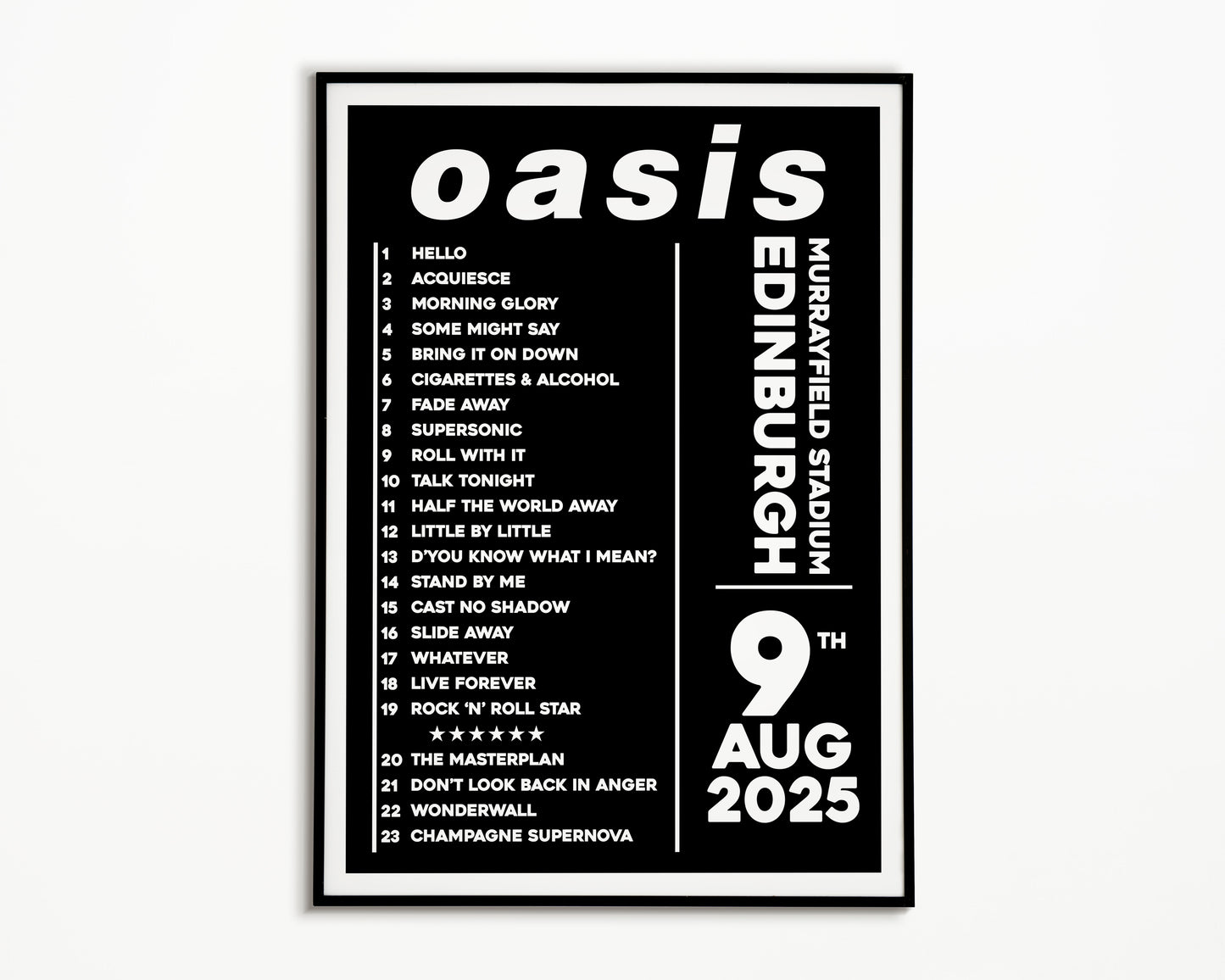Oasis Live '25 Setlist Edinburgh 9th August