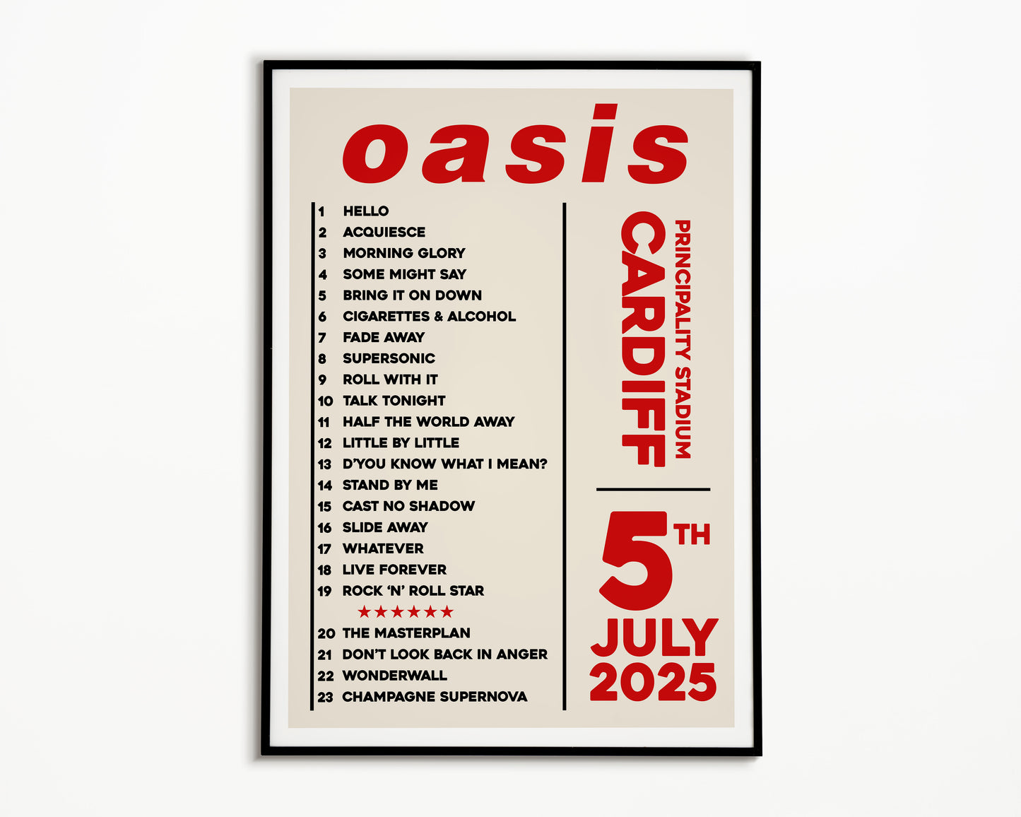 Oasis Live '25 Setlist Cardiff 5th July