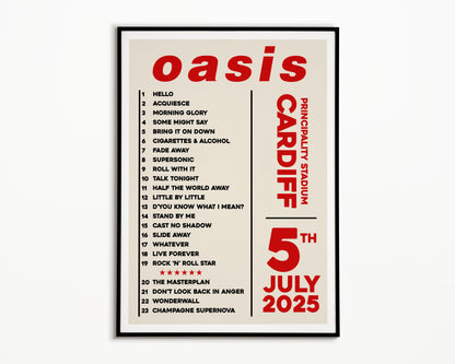 Oasis Live '25 Setlist Cardiff 5th July