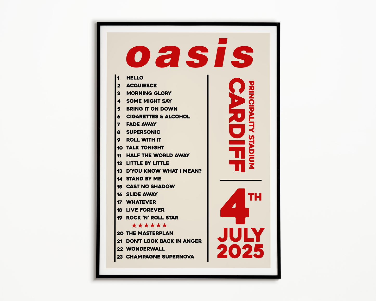 Oasis Live '25 Setlist Cardiff 4th July